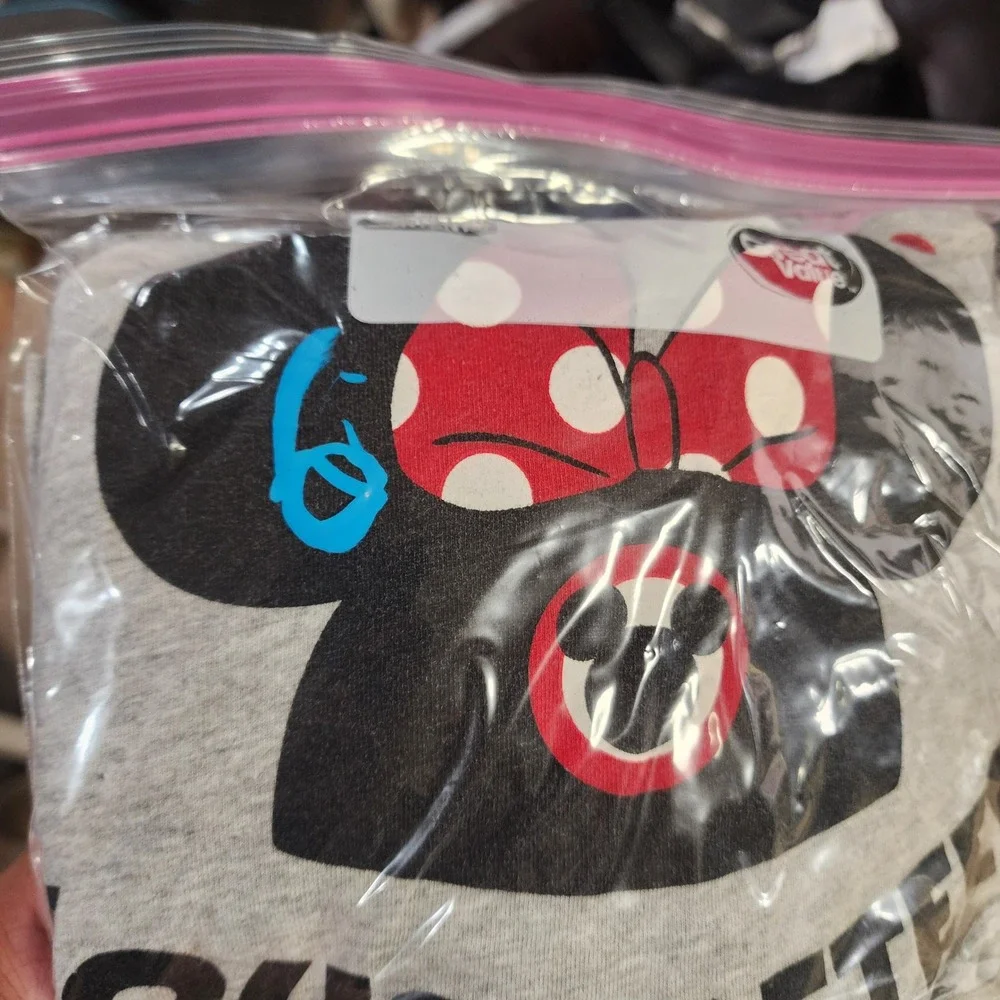 Disney Minnie Mouse Original Mouseketeer Pajama Set Grey Red Polka Dot Womens M